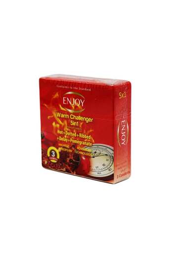 Enjoy 5-in-1 Hot Ribbed Dotted Delaying Condom with Pomegranate Flavor - 3 Pieces