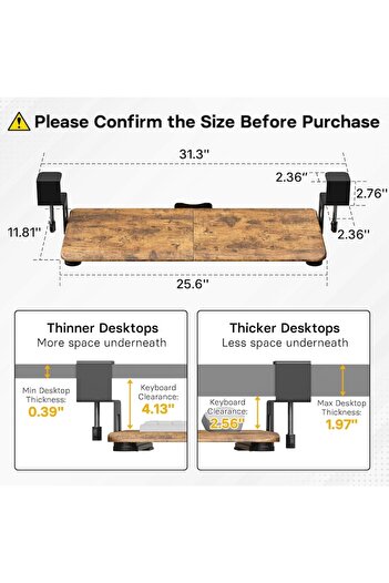 BONTEC Retractable Keyboard Tray Under Desk, 30 X 60 Cm - CN