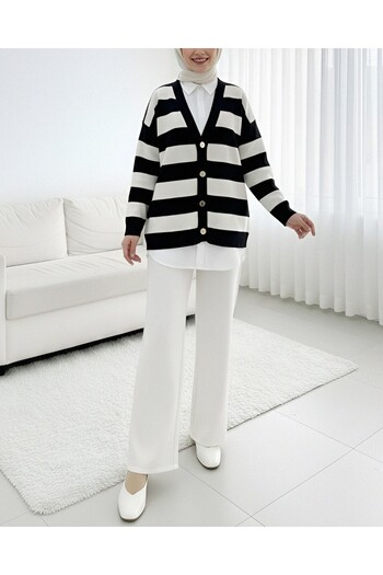 Modamorfo Thick Striped Araboy Knitwear Cardigan -Stone