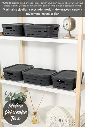 Meleni Home 6-Piece Lid Hole-Punched Decorative Pyramid Storage Box - Closet Organizer Organizer 2.8 Lt Anthracite
