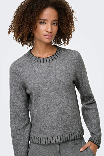 ONLY Women's Onlfına Crew Neck Wool Knitted Sweater 15350496 Gray