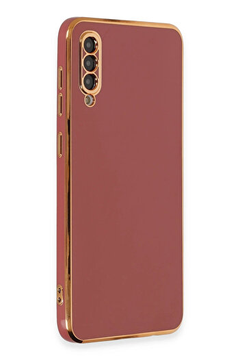 cepmoda Samsung Galaxy “A50” Phone Case - Shiny Silicone Cover with Gold Frame - Red