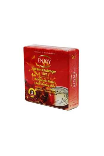 Enjoy 5-in-1 Hot Ribbed Dotted Delaying Condom with Pomegranate Flavor - 3 Pieces