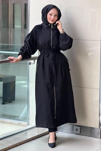 Ceremony Lined Trench Coat with Lace Detail