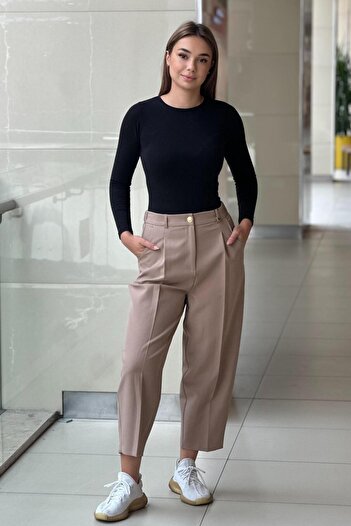 sentez giyim Sentez Roman Pleated Trousers with Elastic Back