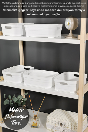 Meleni Home 4 Pieces Decorative Pyramid Storage Box - Closet Organizer Organizer Box 2.8 Liters White