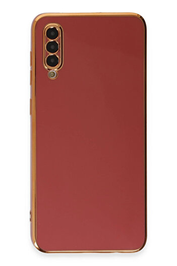 cepmoda Samsung Galaxy “A50” Phone Case - Shiny Silicone Cover with Gold Frame - Red