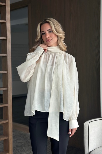 Laluvia Ecru Halter Neck Blouse - 70228