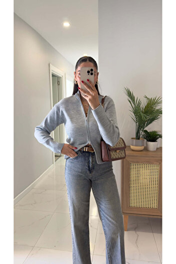 BİRCANÇİL Nenna Gray Zippered Cardigan