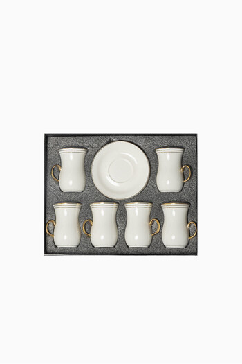 Bin Shihoun 12-piece tea set consisting of 6 clear glass teacups and 6 saucers made of ceramic with distinctive modern patterns