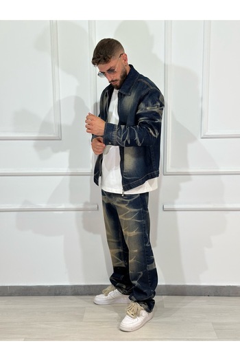 Urban Collection Men's denim suit, with pattern, consisting of jacket and pants, urban and versatile style