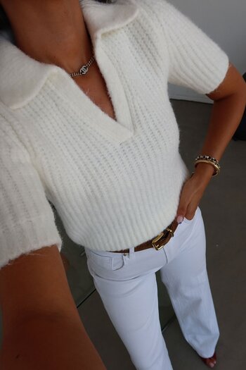 Özge Özgenç Polo Neck Short Sleeve Soft Sweater