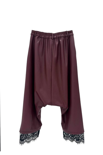 tw3 Women's Faux Leather Flared Pants with Lace Detail Design