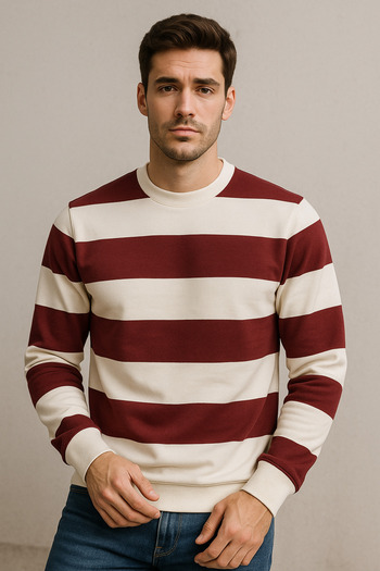UOMOPARK Striped Crew Neck Sweatshirt Soft Cotton Fabric Comfortable Casual Modern Style for Outfits