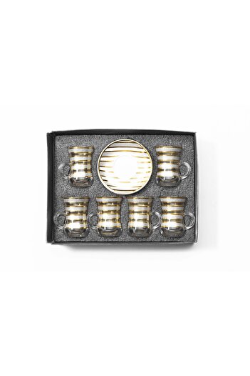 Bin Shihoun 12-piece tea set consisting of 6 clear glass teacups and 6 saucers made of ceramic with distinctive modern patterns