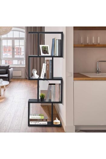Modern home 4 Tier Bookshelf S Shaped Bookcase, Office, Modern 4 Shelf Bookcase