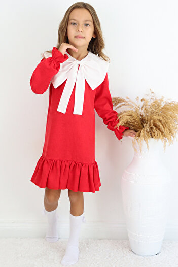 Parla Kids Girls' Rashel Red Collar Ruffled Long Sleeve Linen April 23 October 29 Performance Dress