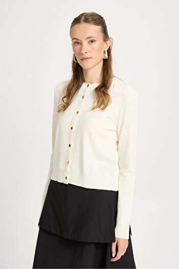 minaaise Women's Ecru Thin Knit Cardigan 30061