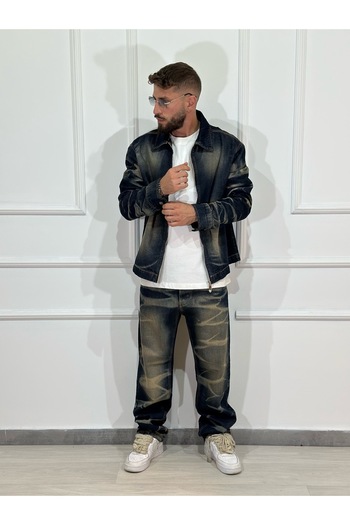 Urban Collection Men's denim suit, with pattern, consisting of jacket and pants, urban and versatile style