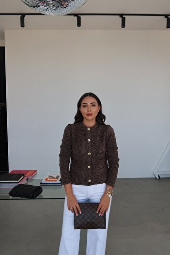 Özge Özgenç Double Pocket Boucle Buttoned Cardigan