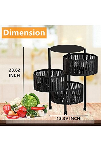 Primo Plus 3tire Kitchen Storage Shelf Rotatable Fruit Vegetable Basket Circular Rotating Basket Large Storage