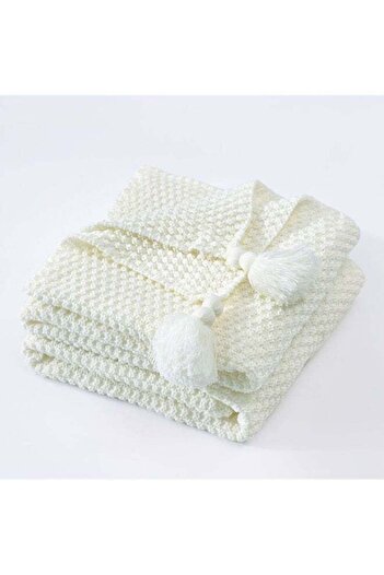 fun zone EzzySo Tassel Design Warm Blanket Polyester White 130x170cm