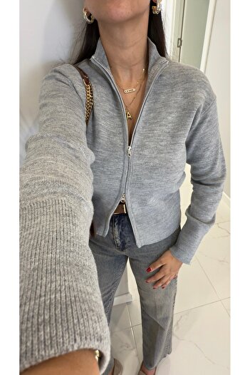 BİRCANÇİL Nenna Gray Zippered Cardigan