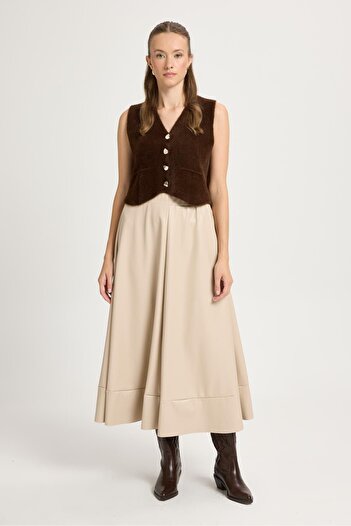 minaaise Stone Waist Elasticated Long Leather Skirt 30024