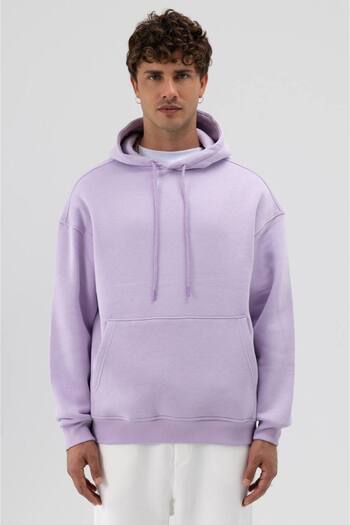 İLKCET MODA Plain Hooded Lilac Unisex Oversize Sweatshirt