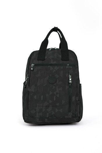 CCWAY AYAKKABI Women's Water Resistant Crinkle Fabric Multi-Pocket Laptop School and Backpack Black Patterned
