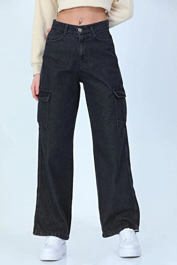 Jannock Girls' 100% Cotton Cargo Pocket Detailed High Waist Wide Leg Jeans-Pnt-0029