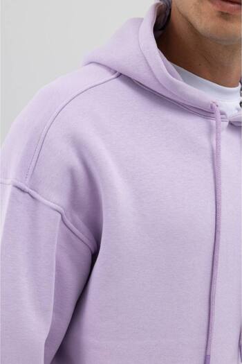 İLKCET MODA Plain Hooded Lilac Unisex Oversize Sweatshirt