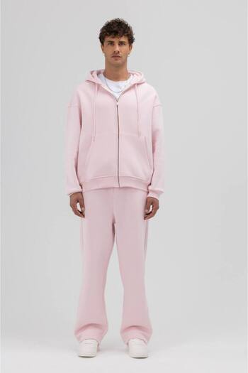 İLKCET MODA Zippered Pink Premium Unisex Oversize Hoodie Hooded Sweatshirt