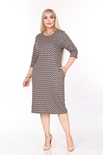 modayız Double Pocket Patterned Stretchy Winter Plus Size Midi Dress 44D-2709