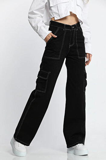 Jannock Girls' 100% Cotton Black Reverse Stitch Detail Cargo Pocket Pants Denim Jeans-Pnt-0026
