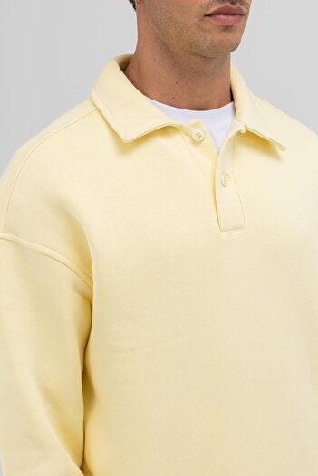 VAMOSCLO Basic Polo Yaka Sweatshirt Sarı