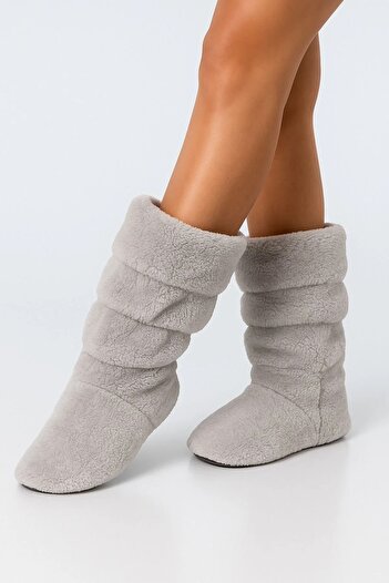 Deniz Terlik Women's Long Non-Slip and Silent Sole Winter Plush Soft Drawstring Boots |   Home Boat |