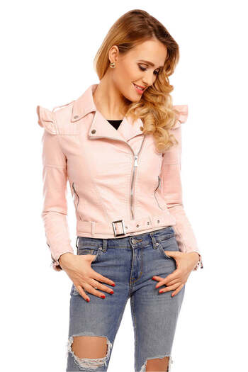 WildFashion Faux leather jacket accessorized with ruffles on the shoulders R645-5