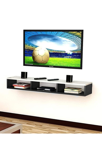Modern home Wall Mounted TV Unit, Cabinet (Black + White)
