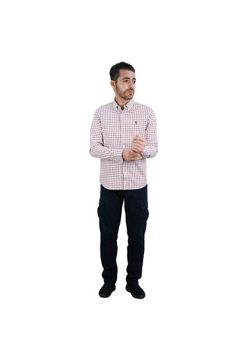 Giordano Men's Cotton Oxford Shirt - Small Lion Embroidery, Slim Fit, Full Button