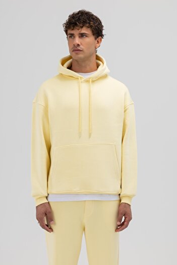 VAMOSCLO Basic Oversize Kapüşonlu Sweatshirt Sarı