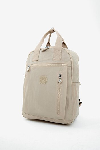 CCWAY AYAKKABI Women's Waterproof Crinkle Fabric Multi-Pocket Laptop School and Backpack Beige