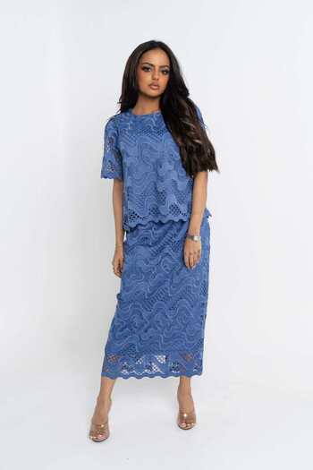 Nichii Printed Midi Skirt with Lace Details