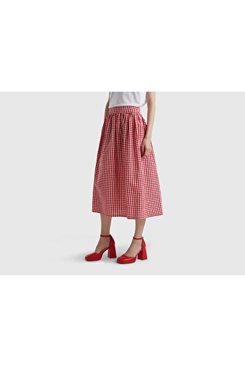 United Colors of Benetton Checkered Ruffled Midi Skirt