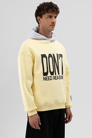 VAMOSCLO Çift Renk Baskılı Oversize Sweatshirt Sarı