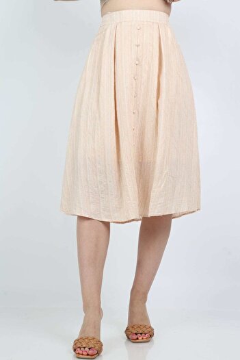 Nichii Embroidered Midi Skirt with Front Buttons