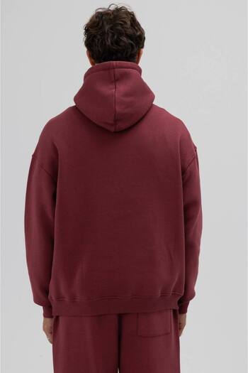 İLKCET MODA Plain Hooded Burgundy Unisex Oversize Sweatshirt