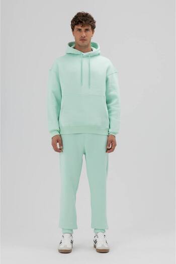 İLKCET MODA Plain Hooded Water Green Unisex Oversize Sweatshirt