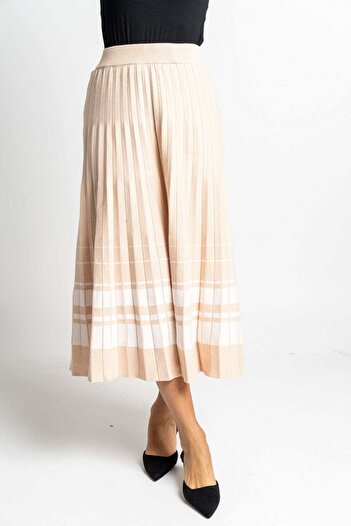 Nichii Striped Midi Skirt with Ribbed Detail
