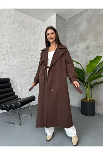 Elif Özbey Butik Brown Belted Maxi Trench Coat